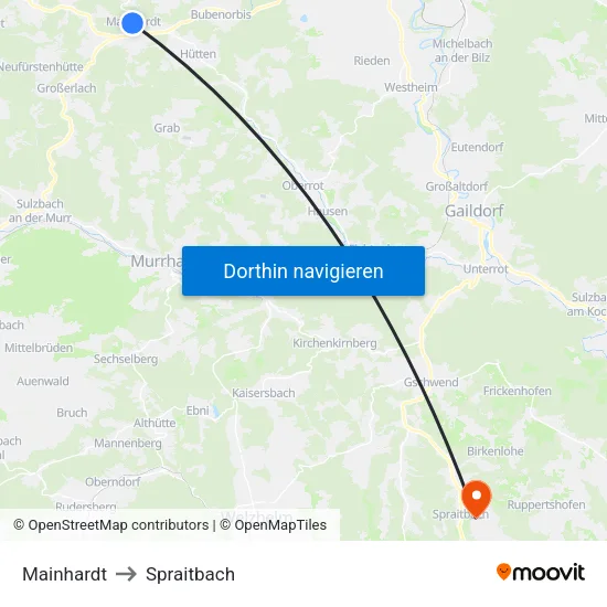 Mainhardt to Spraitbach map