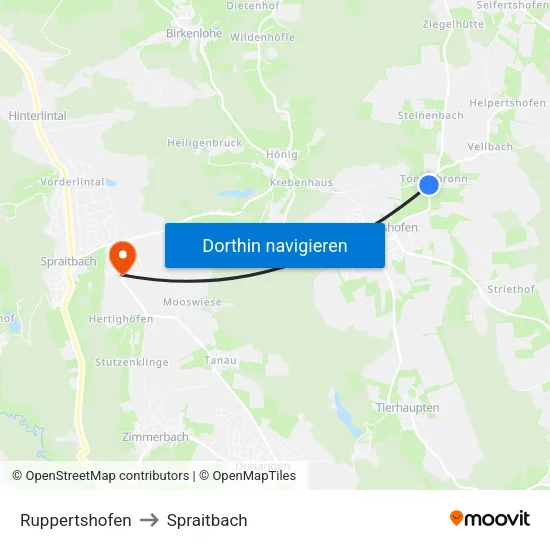 Ruppertshofen to Spraitbach map