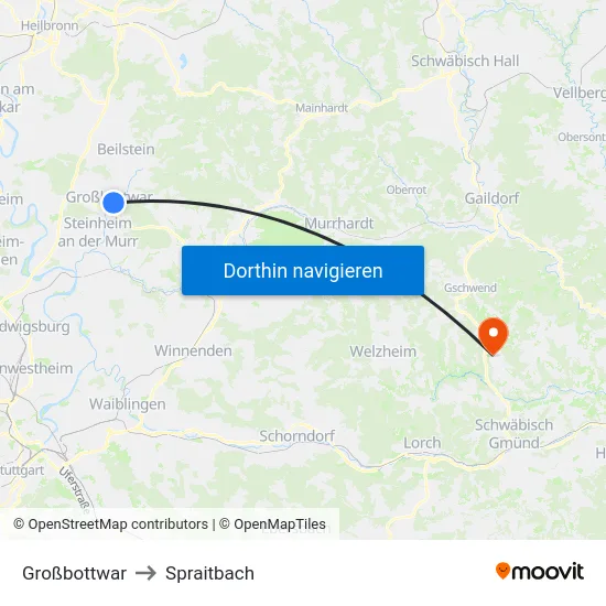 Großbottwar to Spraitbach map