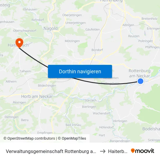 Verwaltungsgemeinschaft Rottenburg am Neckar to Haiterbach map