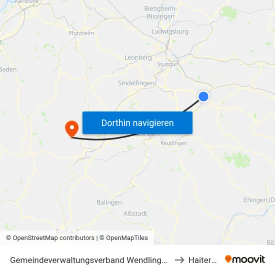 Gemeindeverwaltungsverband Wendlingen am Neckar to Haiterbach map