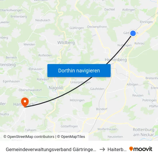 Gemeindeverwaltungsverband Gärtringen/Ehningen to Haiterbach map