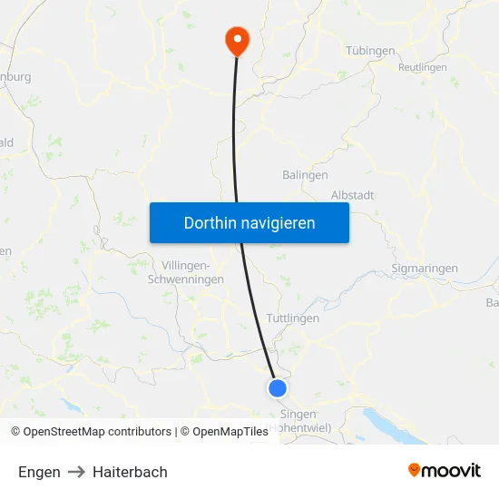 Engen to Haiterbach map