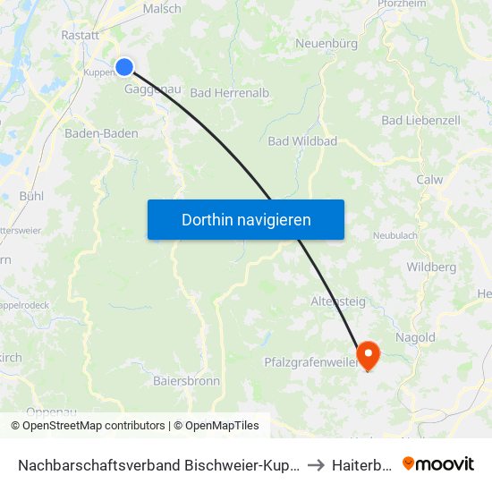 Nachbarschaftsverband Bischweier-Kuppenheim to Haiterbach map