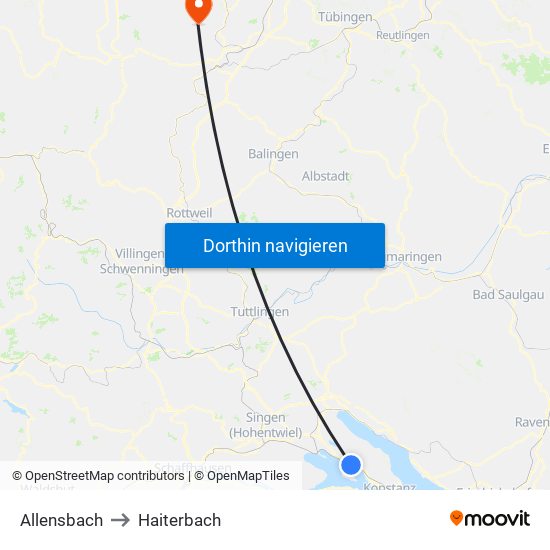 Allensbach to Haiterbach map