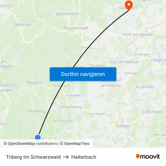 Triberg Im Schwarzwald to Haiterbach map