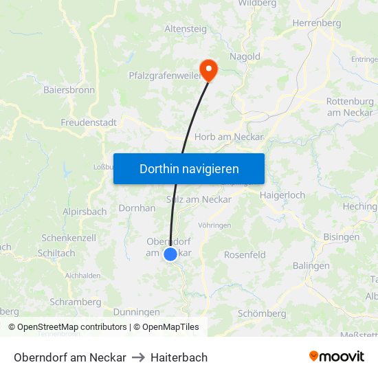 Oberndorf am Neckar to Haiterbach map