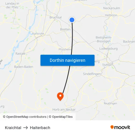 Kraichtal to Haiterbach map