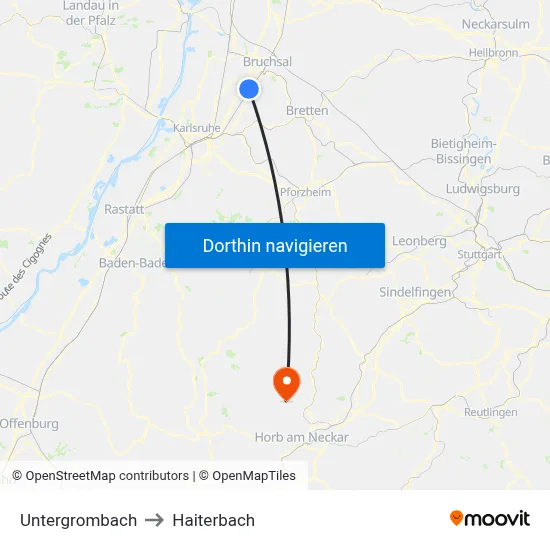 Untergrombach to Haiterbach map
