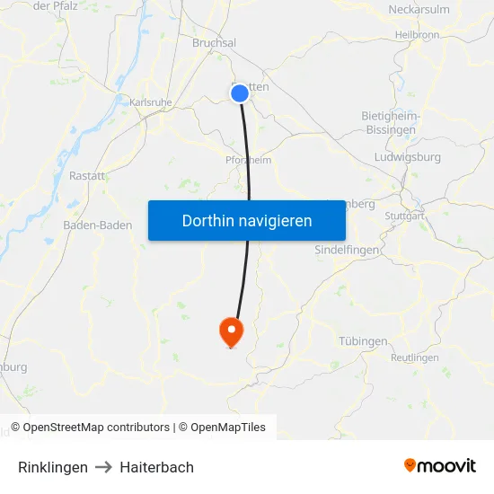 Rinklingen to Haiterbach map