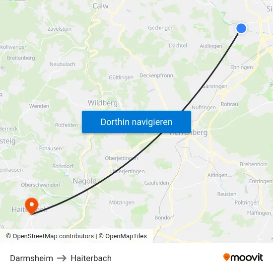 Darmsheim to Haiterbach map