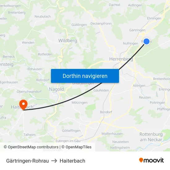 Gärtringen-Rohrau to Haiterbach map