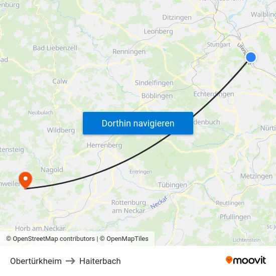 Obertürkheim to Haiterbach map
