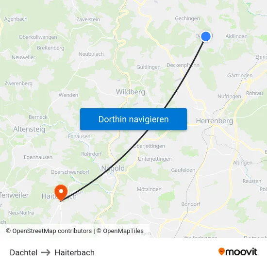 Dachtel to Haiterbach map