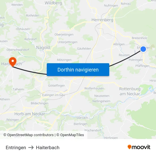 Entringen to Haiterbach map