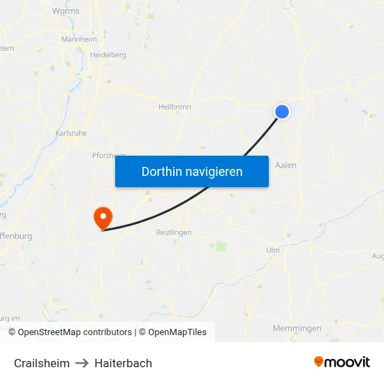 Crailsheim to Haiterbach map