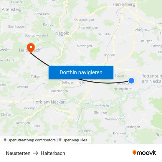Neustetten to Haiterbach map
