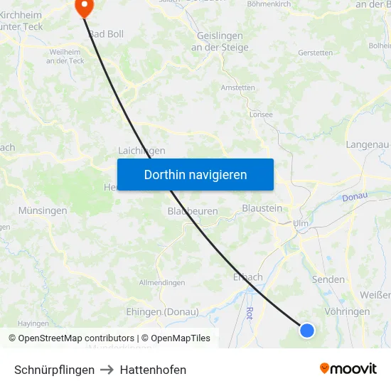 Schnürpflingen to Hattenhofen map