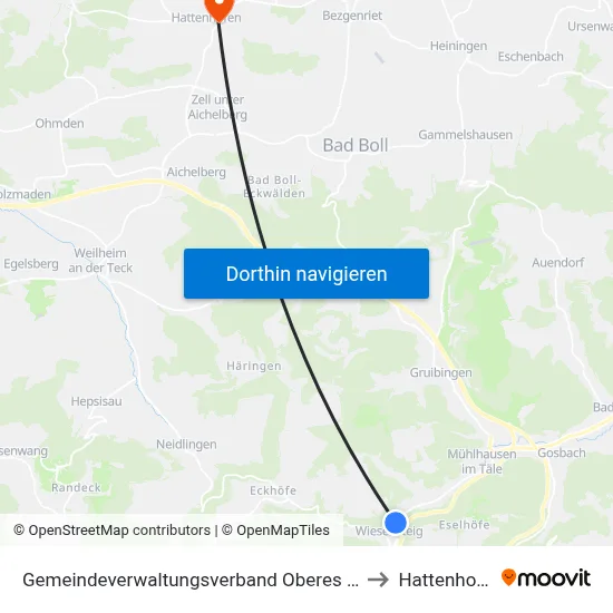 Gemeindeverwaltungsverband Oberes Filstal to Hattenhofen map
