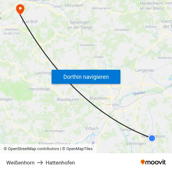 Weißenhorn to Hattenhofen map