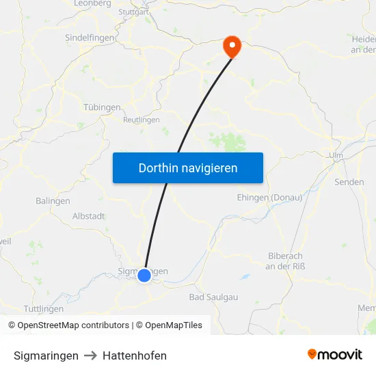 Sigmaringen to Hattenhofen map