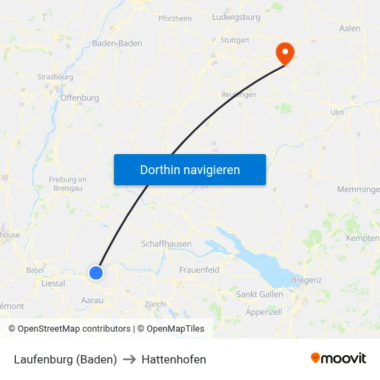 Laufenburg (Baden) to Hattenhofen map