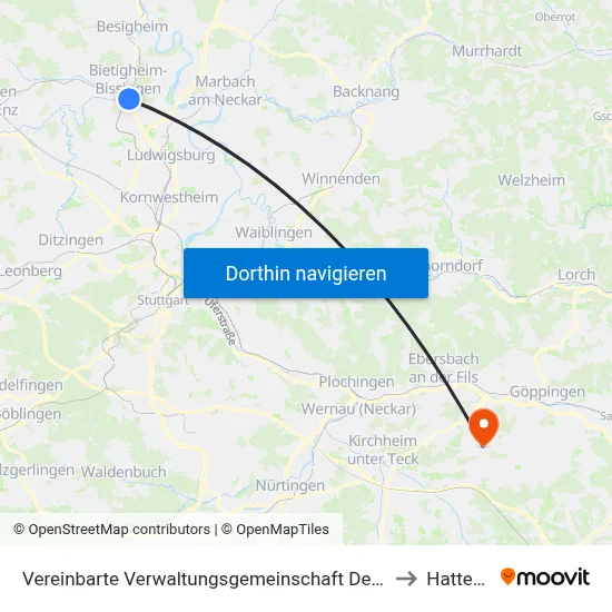 Vereinbarte Verwaltungsgemeinschaft Der Stadt Bietigheim-Bissingen to Hattenhofen map