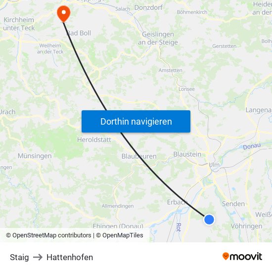 Staig to Hattenhofen map