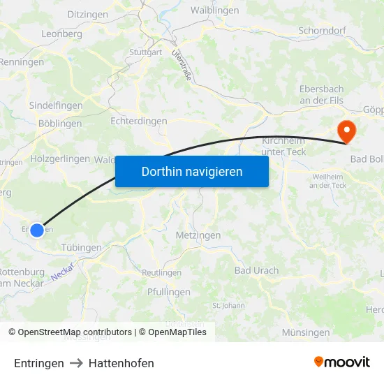 Entringen to Hattenhofen map