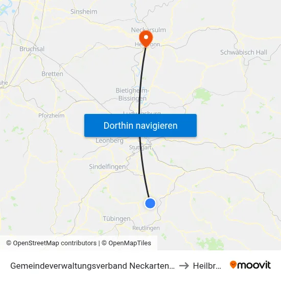 Gemeindeverwaltungsverband Neckartenzlingen to Heilbronn map