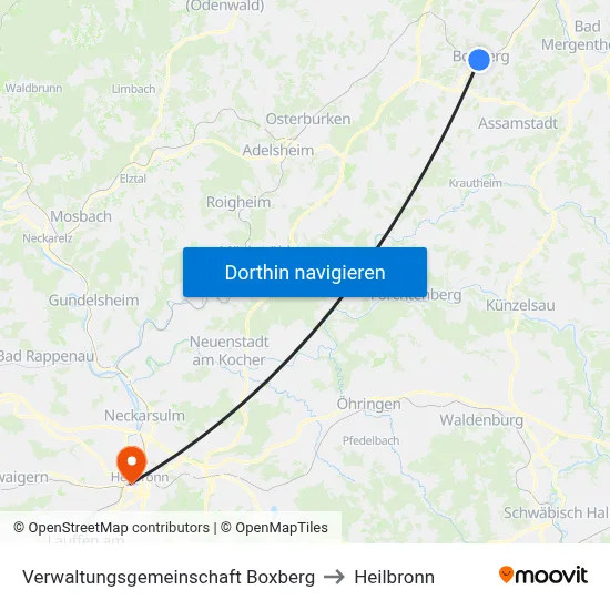 Verwaltungsgemeinschaft Boxberg to Heilbronn map