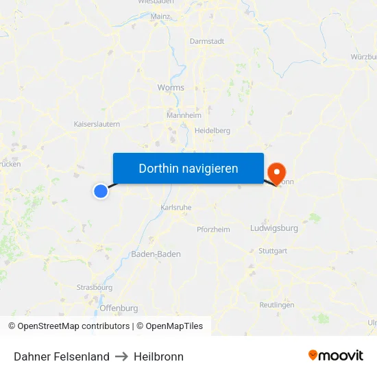 Dahner Felsenland to Heilbronn map