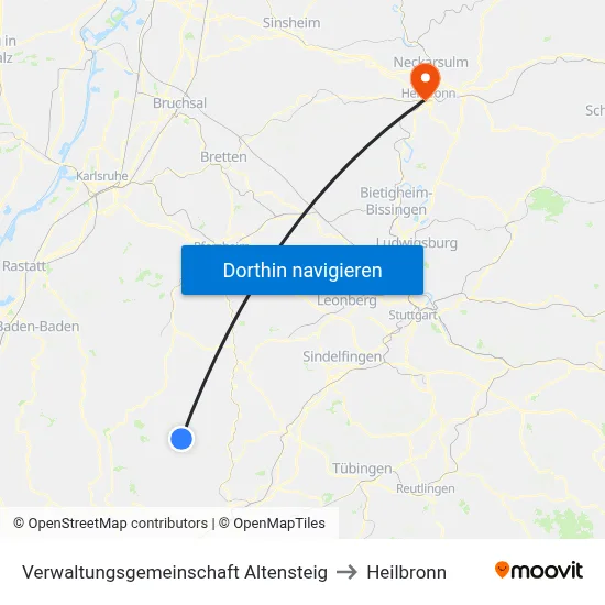 Verwaltungsgemeinschaft Altensteig to Heilbronn map