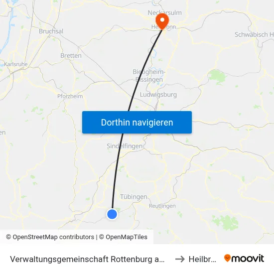 Verwaltungsgemeinschaft Rottenburg am Neckar to Heilbronn map