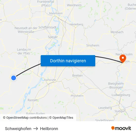 Schweighofen to Heilbronn map