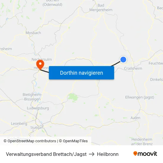 Verwaltungsverband Brettach/Jagst to Heilbronn map