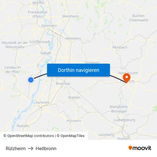 Rülzheim to Heilbronn map