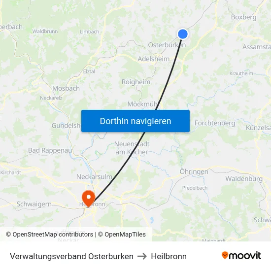 Verwaltungsverband Osterburken to Heilbronn map