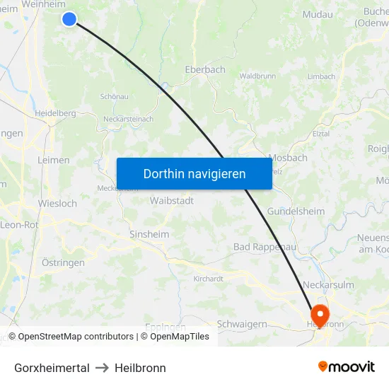 Gorxheimertal to Heilbronn map