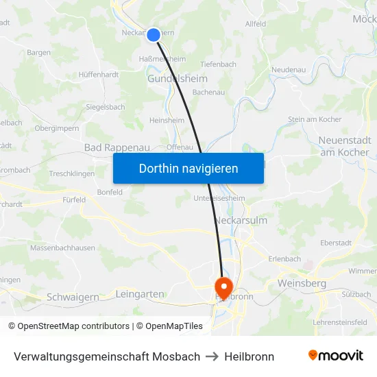 Verwaltungsgemeinschaft Mosbach to Heilbronn map