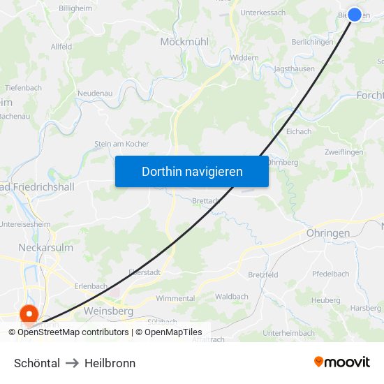 Schöntal to Heilbronn map