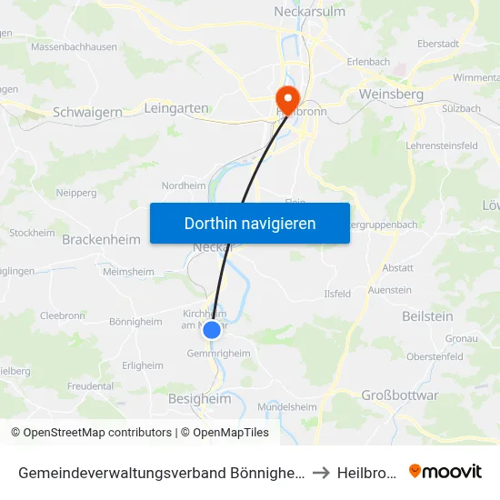 Gemeindeverwaltungsverband Bönnigheim to Heilbronn map