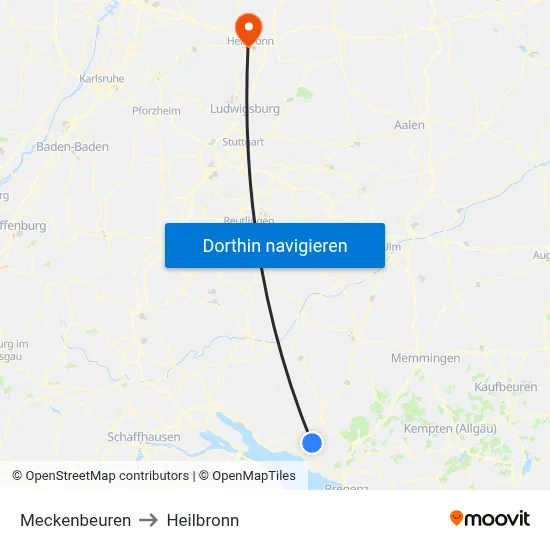 Meckenbeuren to Heilbronn map