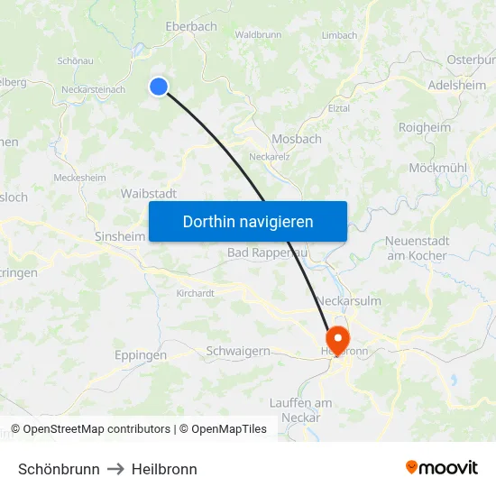 Schönbrunn to Heilbronn map