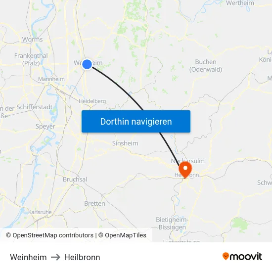 Weinheim to Heilbronn map