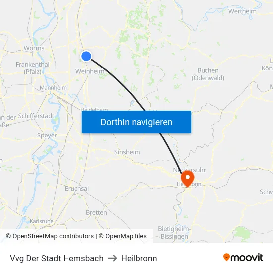 Vvg Der Stadt Hemsbach to Heilbronn map