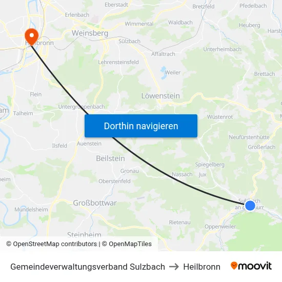 Gemeindeverwaltungsverband Sulzbach to Heilbronn map