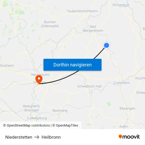 Niederstetten to Heilbronn map