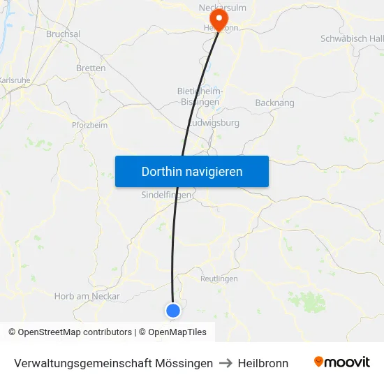 Verwaltungsgemeinschaft Mössingen to Heilbronn map