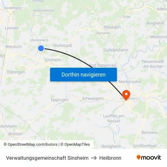Verwaltungsgemeinschaft Sinsheim to Heilbronn map